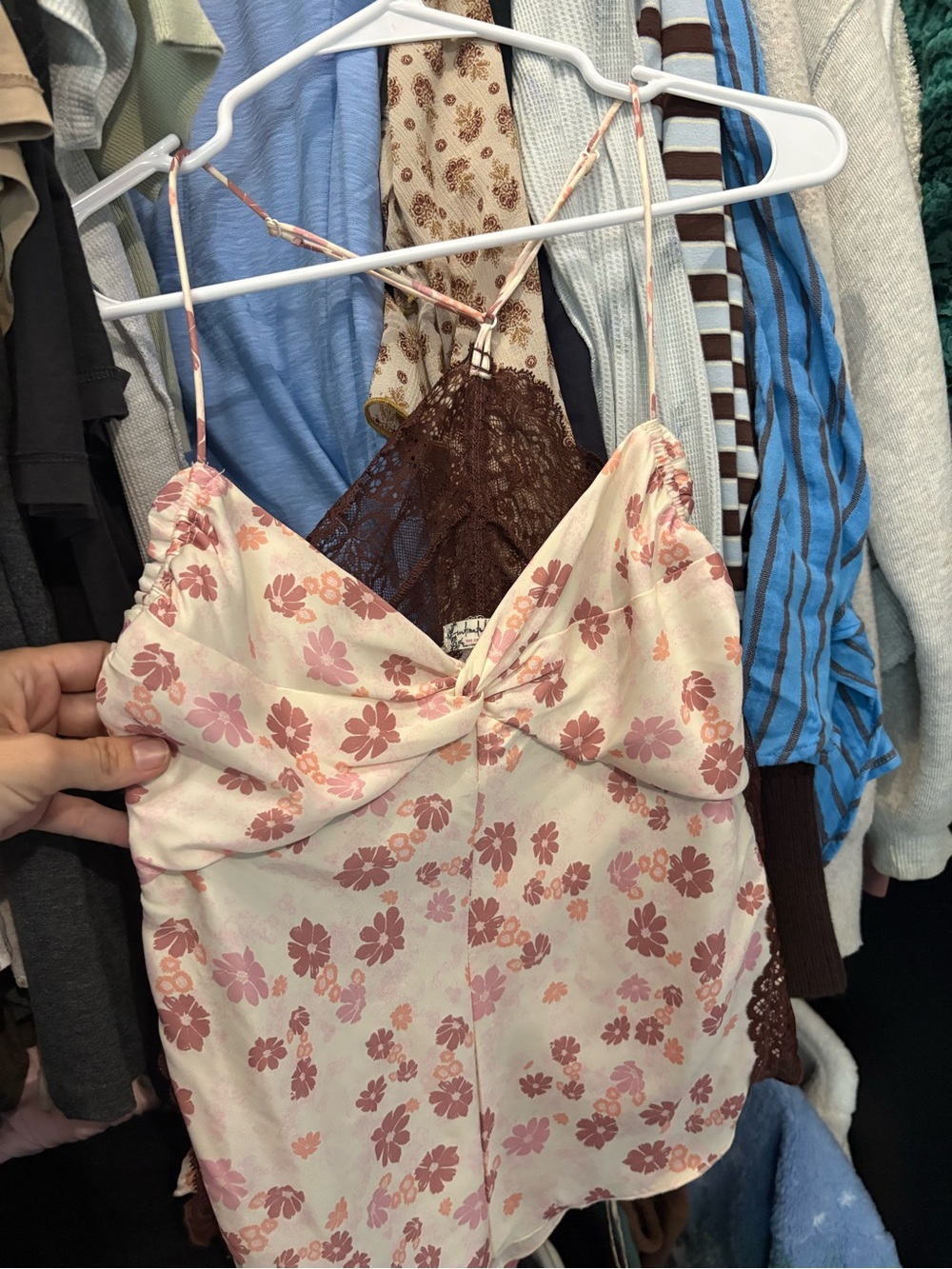 Free People Cream Cami with Pink Floral Print